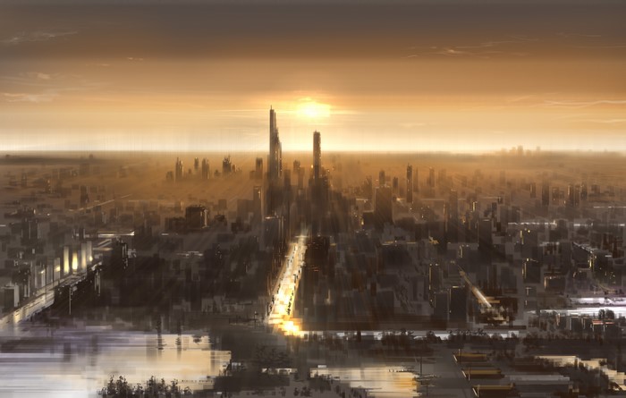 4K Cityscape at Sunset Artwork