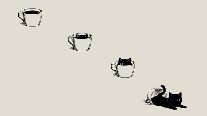 Minimalist Beige Scene with Black Cats and Coffee