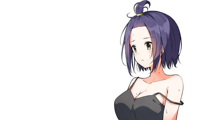 Anime girl with purple hair wearing a singlet