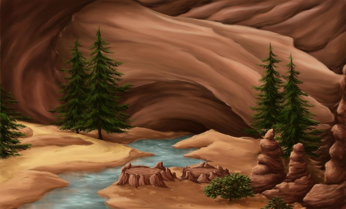 Miscrits cave landscape with river and trees