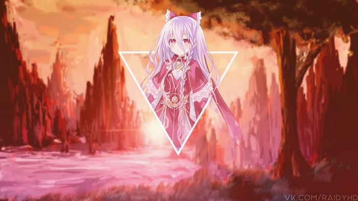 Anime girl with purple hair in a pink dress