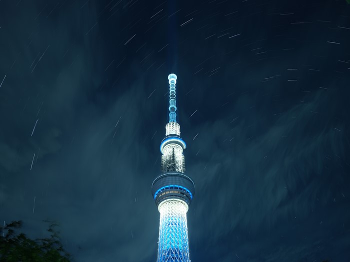 Tokyo Skytree at Night with Star Trails