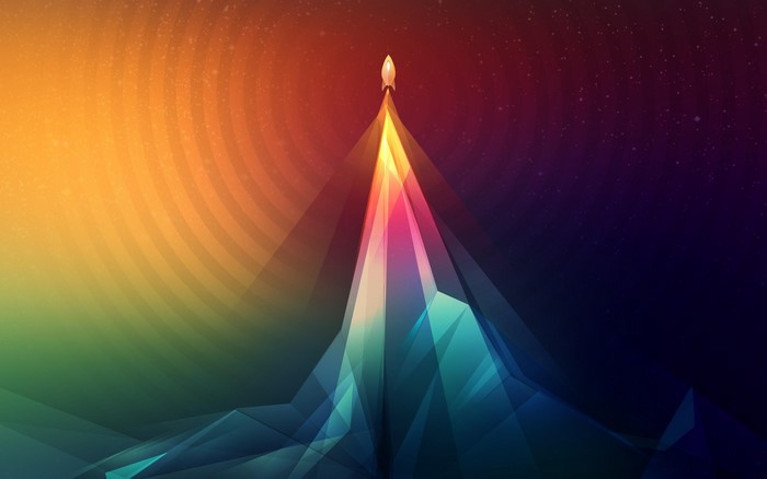 Abstract rocket launch with colorful light beams