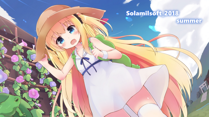 Blonde Anime Girl in White Dress with Straw Hat