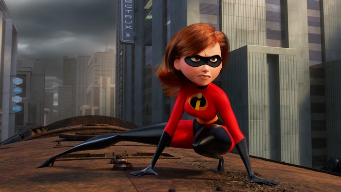 Elastigirl from The Incredibles on a rooftop