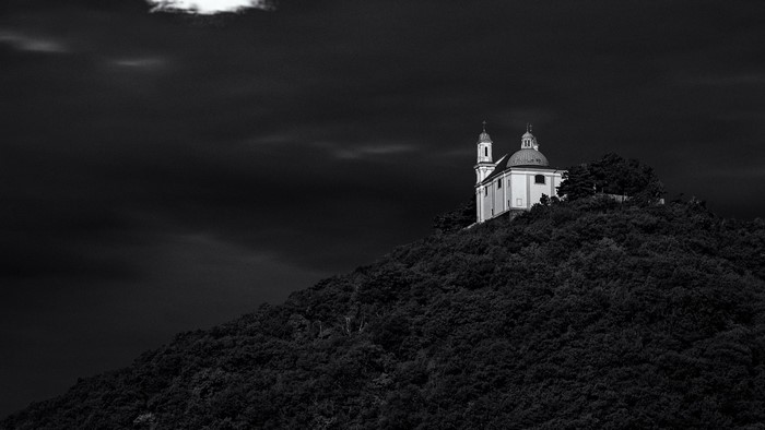 Church on a hill in monochrome