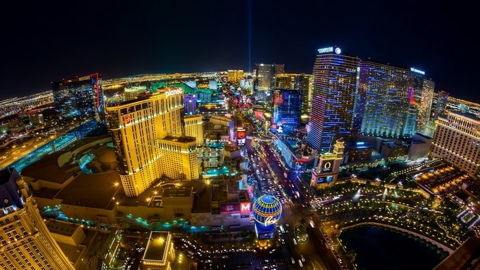Las Vegas Strip at Night Aerial View
