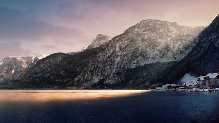 4K Hallstatt Mountains and Lake in Winter