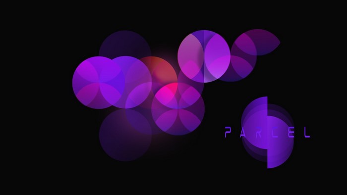Abstract purple circles and the word PARCEL
