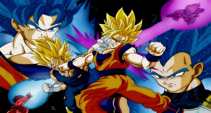 Goku and Vegeta from Dragon Ball fighting