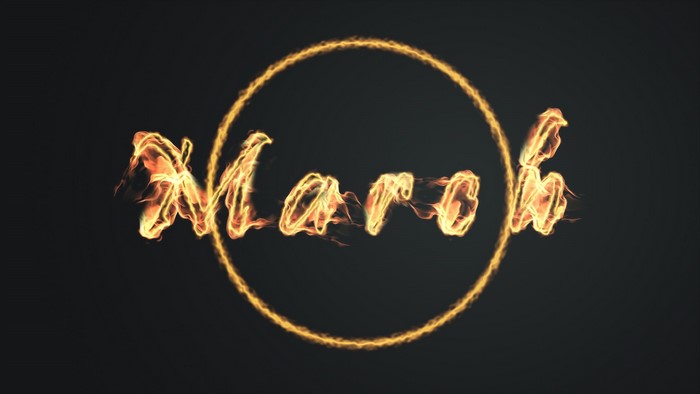 March text in fire inside a circle