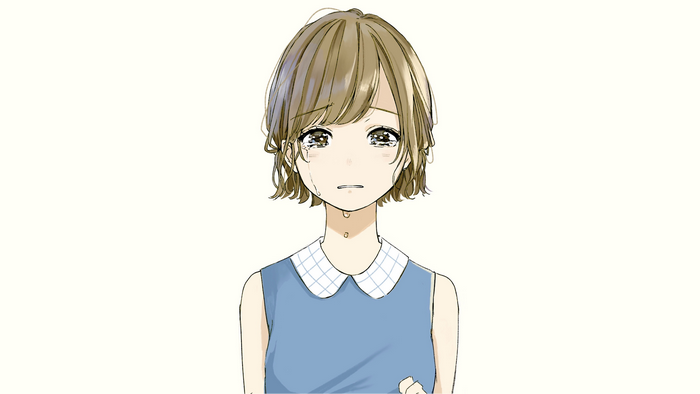 Anime girl crying with short blonde hair