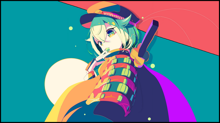 Anime girl with katana and hat
