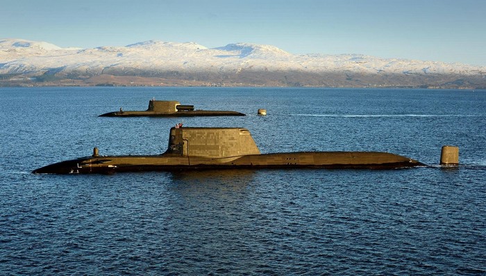 Two Royal Navy Astute-class submarines at sea
