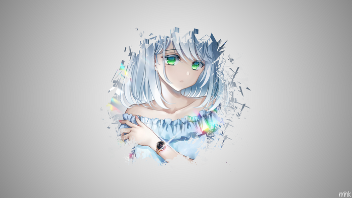 Anime girl with white hair and green eyes