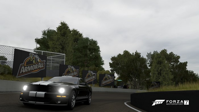 Ford Shelby GT500 on a race track with Armor All banners