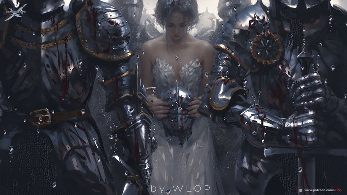 Ghostblade by WLOP: Knight and Woman with Helmet
