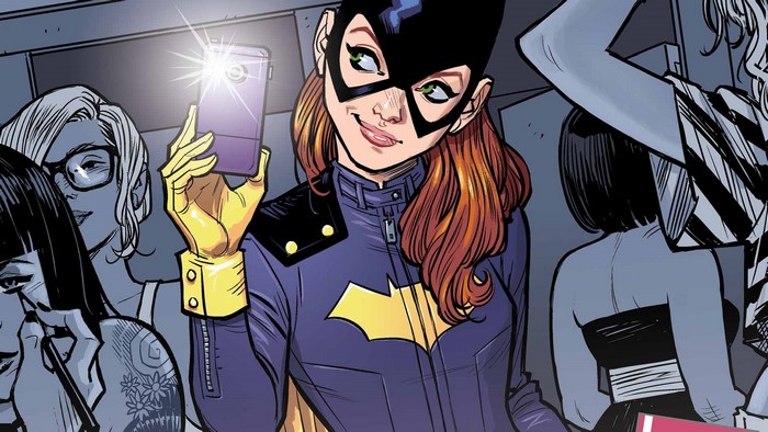 Batgirl taking a selfie with friends