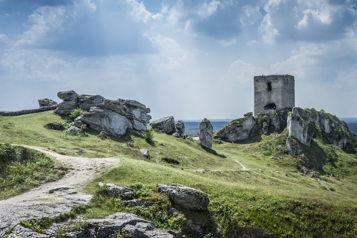 Castle ruins on a rocky hill in Poland