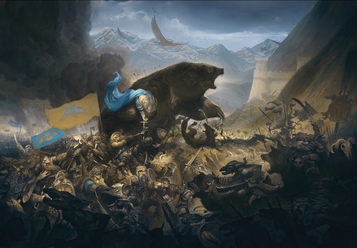 Battle between dwarves and orcs with a bear in The Hobbit