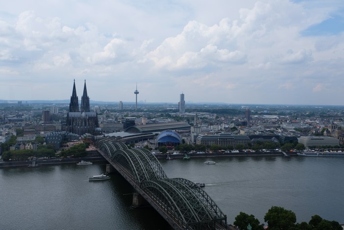 Cologne Cathedral and Hohenzollern Bridge over the Rhine River