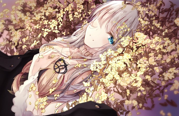 Anastasia from Fate/Grand Order lying in flowers