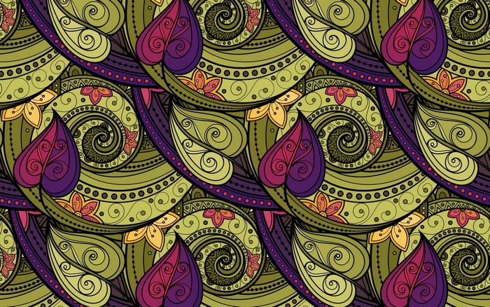 Abstract paisley pattern with floral and leaf motifs