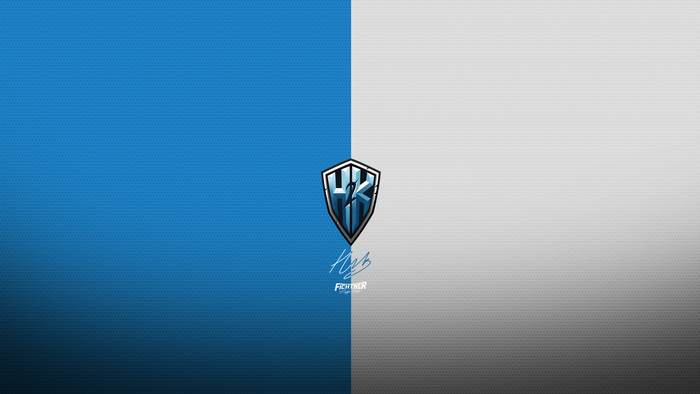 HK2 Fighter logo on blue and white background