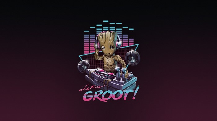 Baby Groot DJing with Headphones and Speakers