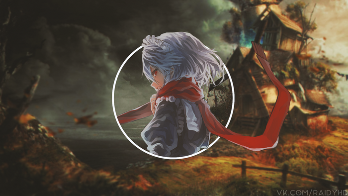 Anime girl with red scarf in a circle