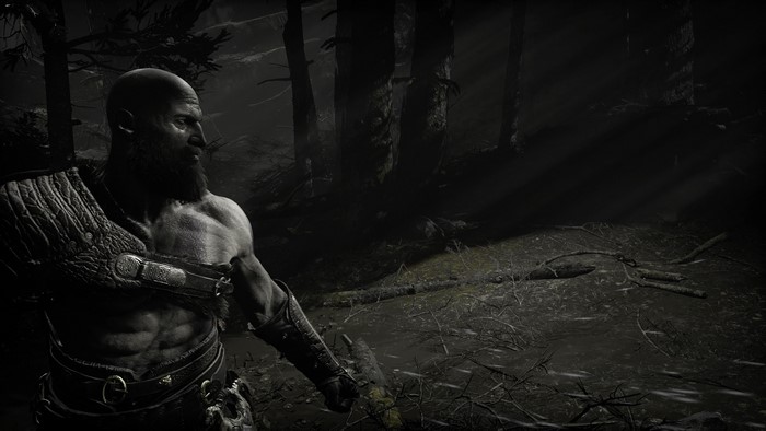 Kratos from God of War (2018) in a forest