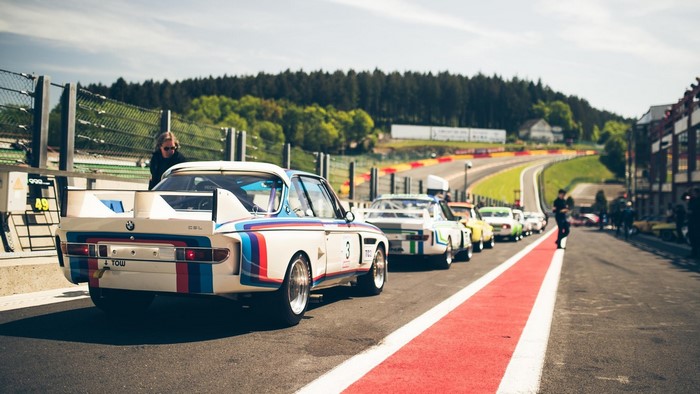 BMW race cars lined up at Spa Francorchamps race track