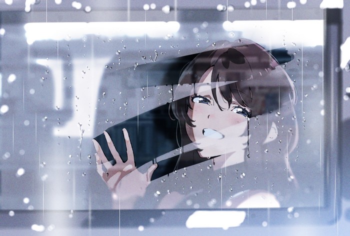 Anime girl crying in the rain