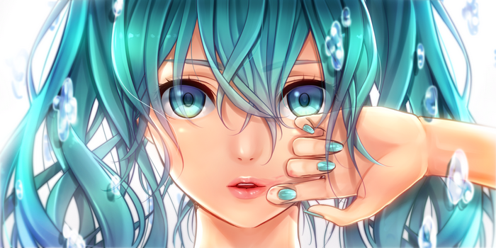 Hatsune Miku from Vocaloid with aqua hair and eyes