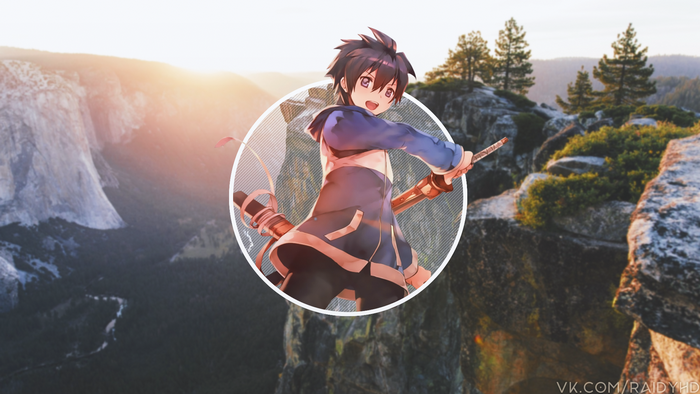 Anime boy with sword in Yosemite National Park