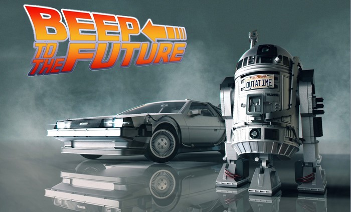 R2-D2 and DeLorean from Back to the Future Crossover