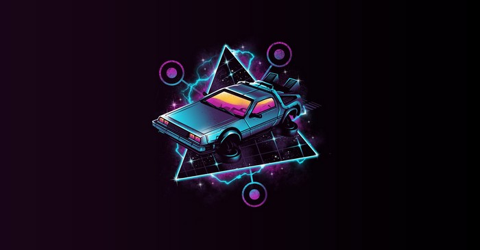 DeLorean Time Machine in Retro Sci-Fi Art