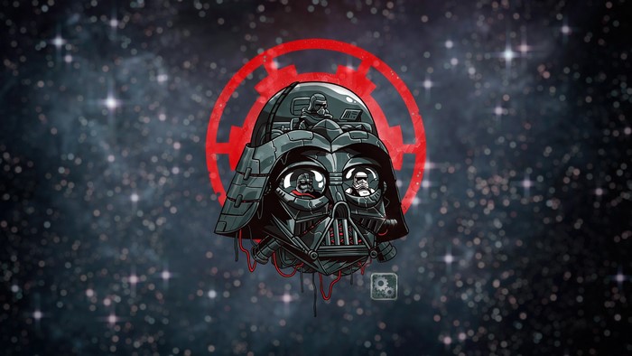 Darth Vader helmet with stormtroopers from Star Wars