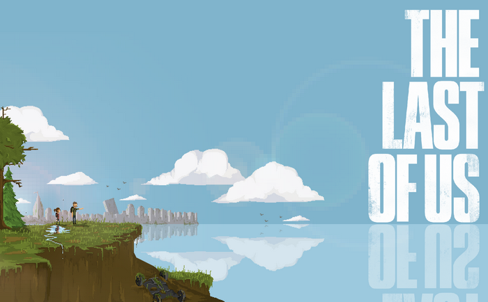 Pixel art of The Last of Us with Joel and Ellie