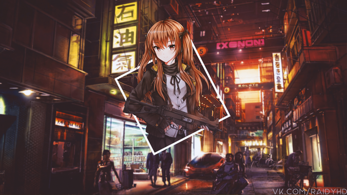 UMP45 from Girls Frontline in a neon city