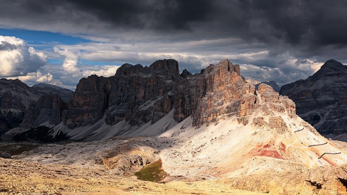 Dramatic mountain landscape with stormy clouds