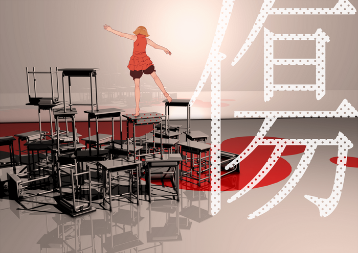 Oshino Shinobu from Monogatari Series standing on desks