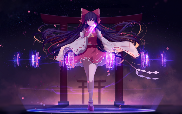 Hakurei Reimu from Touhou with magical orbs