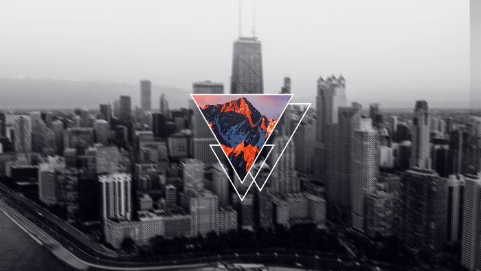 Cityscape with mountain overlay