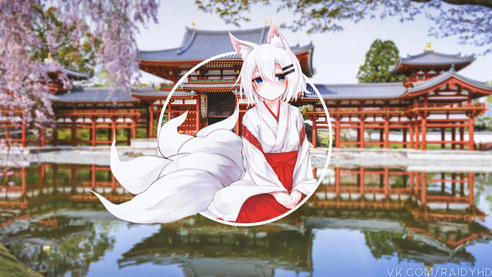 Anime Kitsune Girl in Traditional Japanese Temple