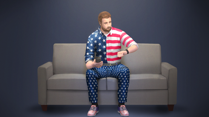 Man in patriotic outfit sitting on a couch