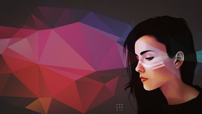 Woman with geometric abstract background by Yuschav Arly