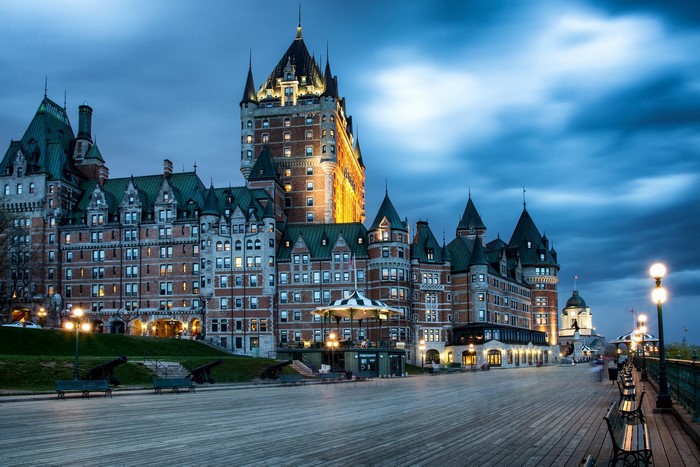 Fairmont Le Château Frontenac in Quebec City at dusk
