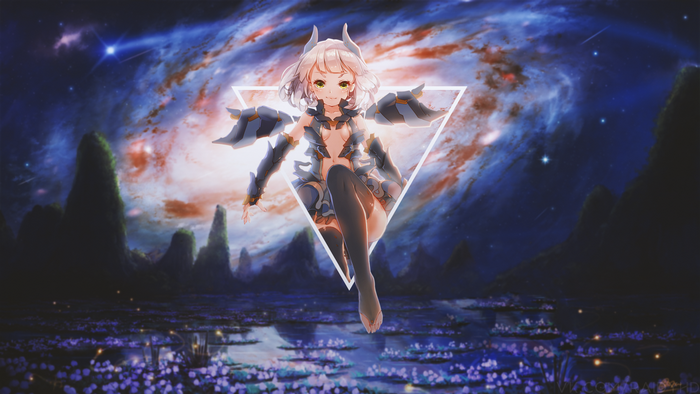 Anime girl with horns and armor in space