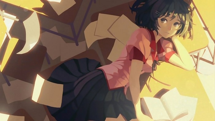 Hanekawa Tsubasa from Monogatari Series with books